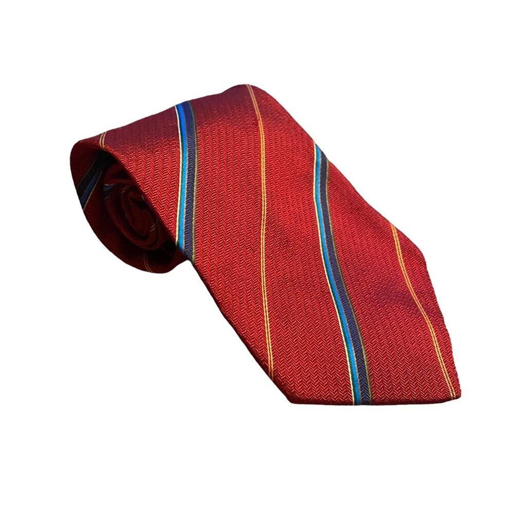 Vintage Burberry tie 100% Silk - Red and Blue Made in the USA